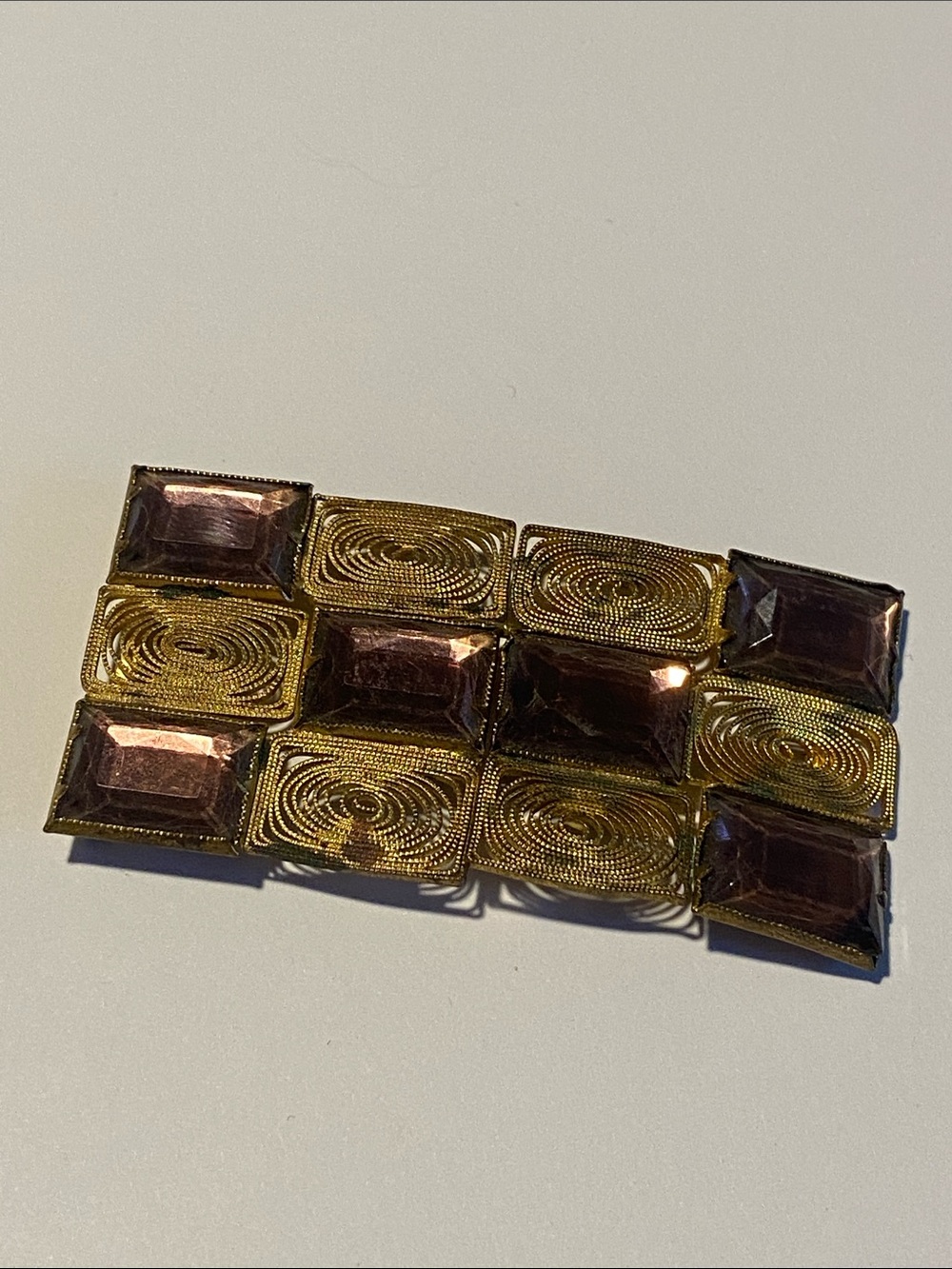 Art deco Czechoslovakia vintage Deep Purple Glass Rectangles belt buckle clip